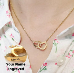 Personalized Double Heart Name Necklace